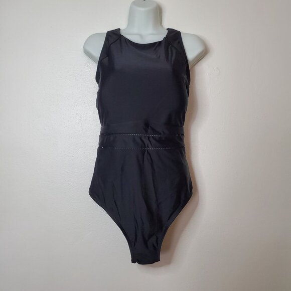 WOMEN’S HIGH NECK MEDIUM COVERAGE ONE PIECE SWIMSUIT SHADE & SHORE BLACK 20 - Picture 10 of 13